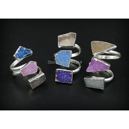 Mixed Colors 3 Onyx Druse Combination Ring Of Plating Silve r Adjustable Approx 10 mm