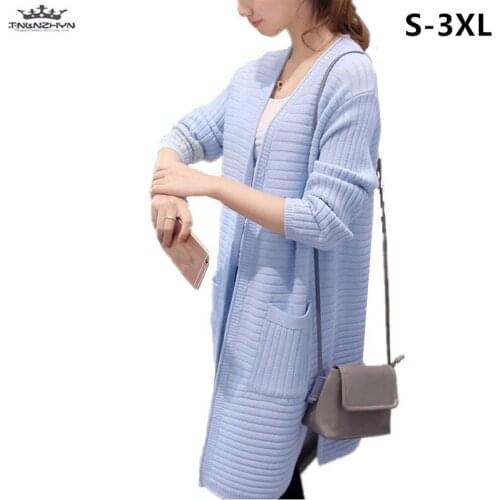 Tnlnzhyn 2019 New Spring Autumn Sweater Casual V-neck Women long Cardigan Slim Pocket Loose Knitted Sweate Outerwear Coat Y1019