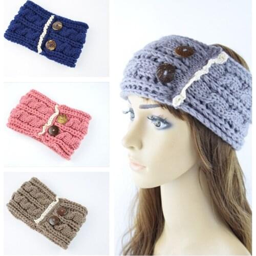 Knitted double-button lace hair with ear protector head cover hand-woven headband stylish warm autumn/winter hair ornaments