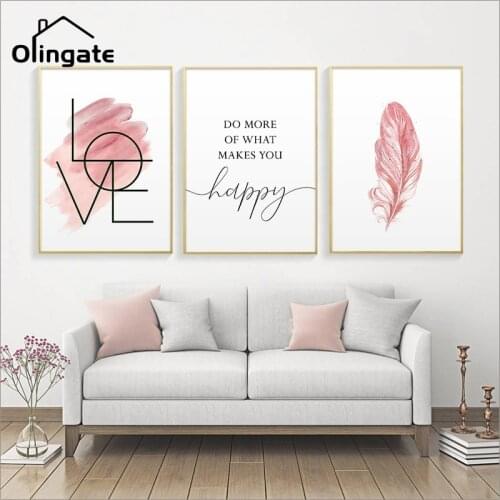 Inspirational Quote Poster and Print Blush Pink Wall Art Feather Canvas Painting and Picture One Piece for Living Room Decor