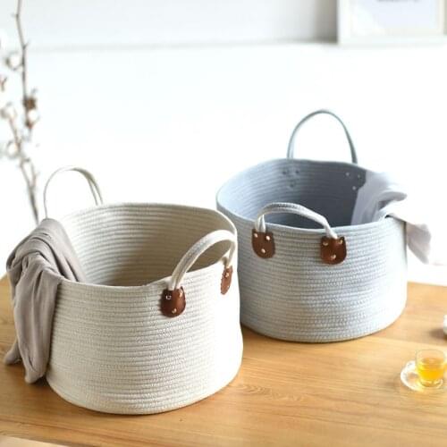 Cotton Rope Woven Storage Baskets With Handle Dirty Clothes Sundries Organizer Box Room Decor Home Folding Sort Out Barrel