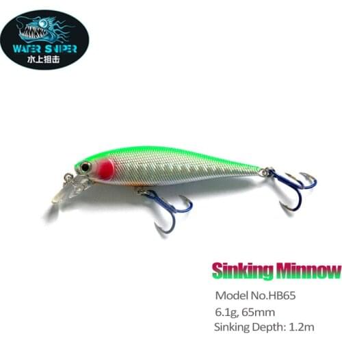 WATER SNIPER Crankbaits Minnow Lure 6.1g 65mm Slowly Sinking Fishing Baits Equipped Stronger Treble Hooks For Bass Carp