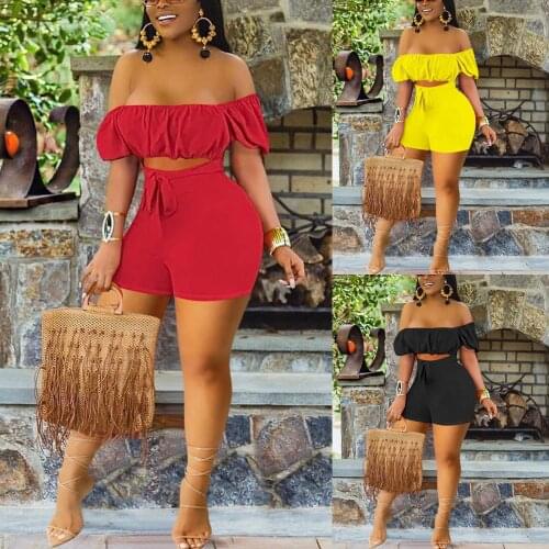 2021 New Women Summer Jumpsuits Solid Color Strapless Short Sleeves Hollow-Waist Lace-Up Siamese Trousers for Girls Hot Sale