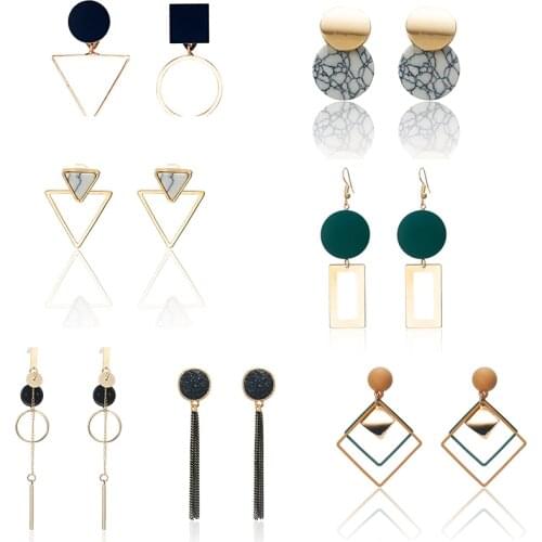 Korean Statement Black Acrylic Drop Earrings for Women 2019 Fashion Jewelry Vintage Geometric Gold Asymmetric Earring
