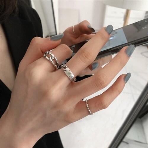 Vintage 925 Sterling Silver Rings for Women New Fashion INS Hot Hollow Geometric Heart Cross Finger Ring Handmade Party Jewelry