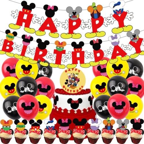 1set Disney Minnie Mickey Theme Balloons Mickey Mouse Birthday Banner Cake Topper Baby Shower Boy Girl Kids Favors Toys Gift