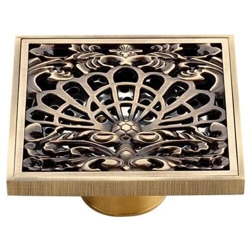 DONYUMMYJO 1pc European Antique Floor Drain Kitchen Bathroom Toilet Square Self-sealed Floor Drain 10cm*10cm