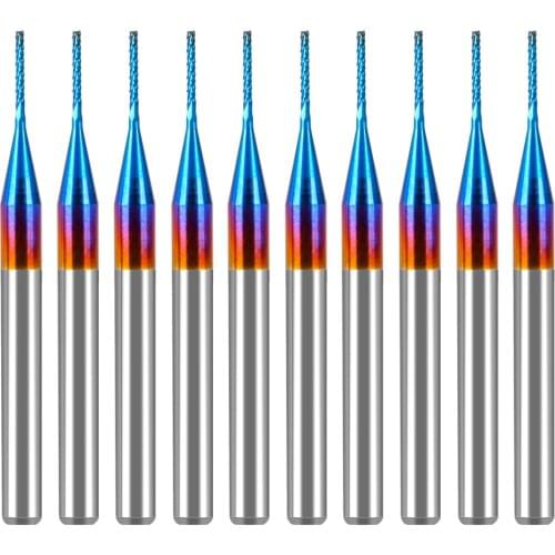10Pcs 0.7mm Carbide End Mill Cutter Blue Coated 1/8 Inch Milling Cutter Engraving Milling Cutter CNC Router Bits for PCB Machine