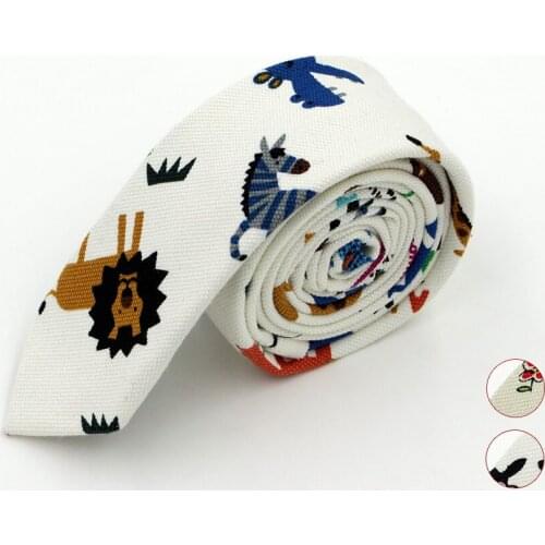 2017 Fashion 5CM Width Slim Ties for Men Women Woven Jacquard Character Animals Cat Cotton Linen Cravat Gravata White
