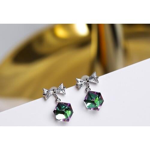 2021 Sweet temperament 925 silver needle Fine jewelry female Crystal from Swarovskis Cute colorful zircon bow earrings Fit Women