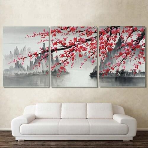 3 Panel Chinese Style Plum Wall Art Canvas Painting Modern Home Decoration Abstract Landscape Posters Prints For Living Room