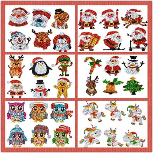5D DIY Diamond Painting Christmas Stickers Kits for Kids Cartoon Diamond Embroidery Mosaic Sticker For Childrens Houses