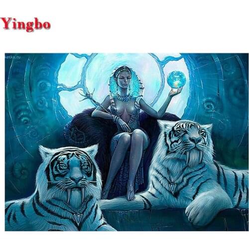 DIY Diamond Painting Egyptian woman tiger 5D Full Square Diamond Embroidery Full Round Diamond Mosaic wall decoration art