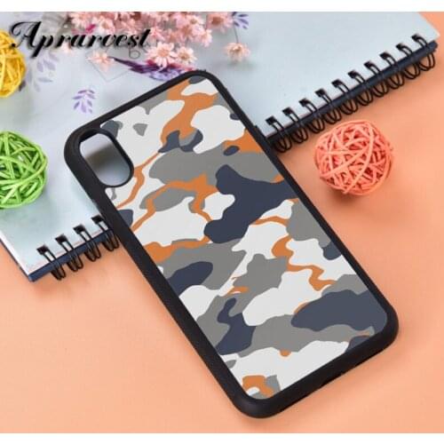 Aprarvest Grey And Orange Camouflage Silicone Rubber Phone Case Cover For iPhone 6 6S 7 8 PLUS X XS XR 11 12 MINI PRO MAX