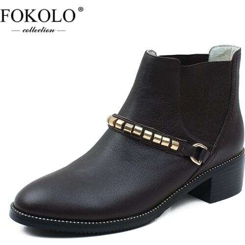 Ankle Boots for Women Sheepskin Round Toe Elastic Band Square Mid Heel Shoes New Spring and Autumn Genuine Leather lady boots X1