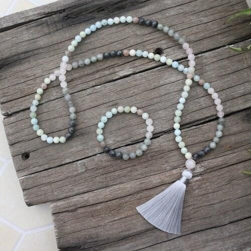 8mm Natural Stone Beads,Labradorite,Rose Quartz,Sunstone,JapaMala Sets,Spiritual Jewelry,Meditation,Inspirational,108 Mala Beads