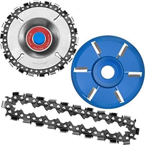 Wood Carving Chain Disc with Chain 4 Inch 22 Teeth Angle Grinder 6 Arc Teeth Wood Carving Disc Bore Milling Cutter