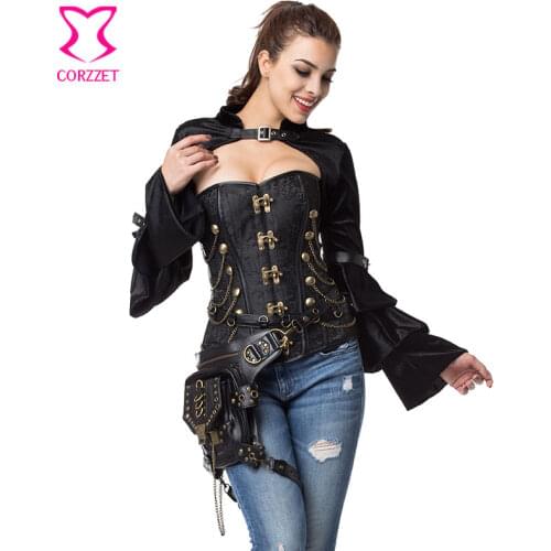 Black Brocade Gothic Halloween Corset Steampunk Clothing Plus Size Corsets And Bustiers Korsett For Women Burlesque Costumes
