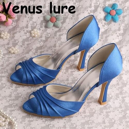 Customized Color Royal Blue Shoes with Heels Open Toe Women Pumps
