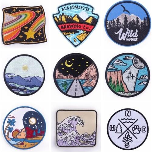 Outdoor Travel Mountain Embroidered Patch For Clothing Iron On DIY Embroidery Patches For Clothes Appliques For T-shirt Badges