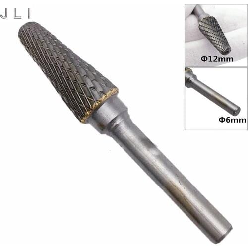 JLI abrasive grinder grinding too lTungsten steel carbide rotary burr file taper with round 12mm head 6mm shank