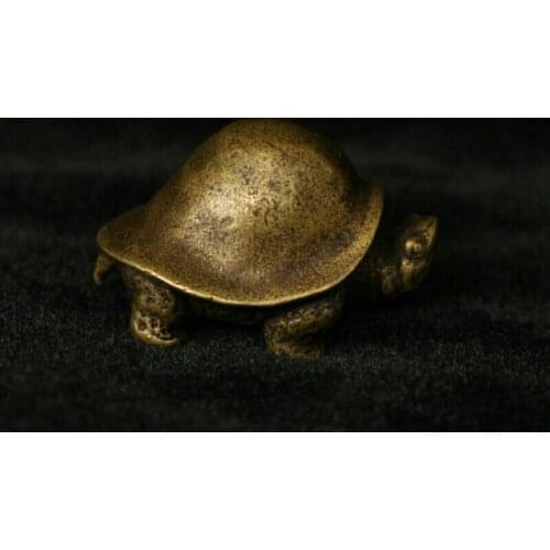 Chinese Folk Fengshui Brass Copper Lucky Animal Tortoise Turtle Statue Sculpture