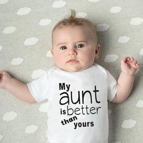 Newborn Baby Romper My Aunt Is Better Than Yours Print Funny Infant Short Sleeve Jumpsuit Toddler Unisex Cute Playsuit