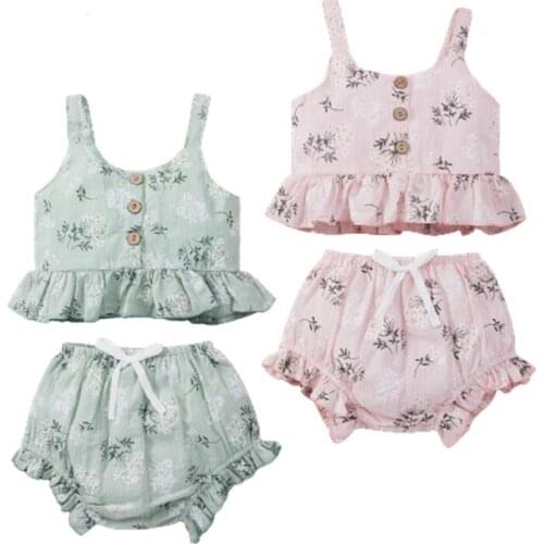 Infant Newborn Baby Girls 2Pcs Set Clothes Summer Crops Tops Vest Shorts Sleeveless Ruffled Shirt Bowknot Bottoms Outfits