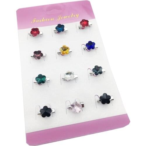 Fashion Small Crystal Flower Brooches Hijab Buckle Women Cloth Jewelry Accessories Muslim Brooches Safety Scarf Hijab Pins 12pcs