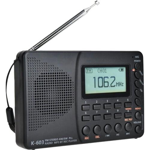 JINSERTA New FM/AM/SW Radio Multiband Portable Radio Receiver REC Recorder Bass Sound MP3 Player Speakers with Sleep Timer