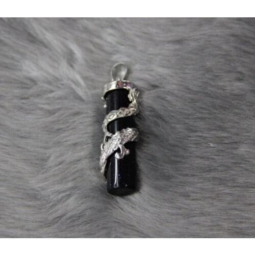 Natural Black Gems Stone Wrapped by Dragon Semi preicous Dragon Beads Drop Pendants Jewelry for Women Accessories 2015