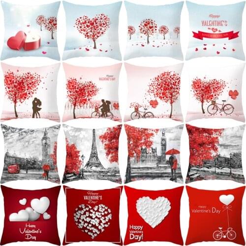 Happy Valentines Day Love Tree Series Pillowcase Polyeater Peachskin Throw Cushions Cover for Sofa Couch Car Home Decor 45x45cm