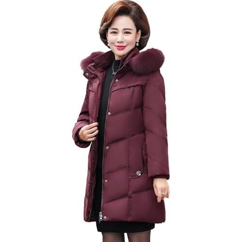 2019 New Winter Down Jacket Middle aged Female Real Fur collar Hooded Parkas Women Plus size XL-6XLWhite duck down Coats G628