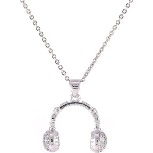 New Womens Fashion Copper Jewelry Micro Pave Zircon Headphone Charms Gold Rose Gold Color Chain Necklaces Pendants