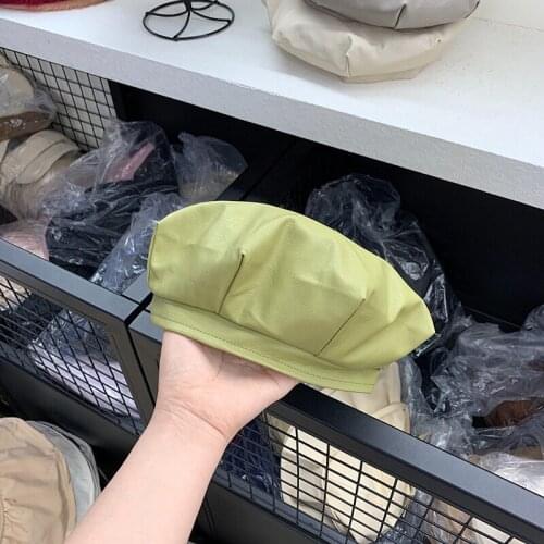 Autumn Winter New Style PU Leather Octagonal Hats For Women Ladies Japanese Street Temperament Painter Hat Black Hat Green Hat