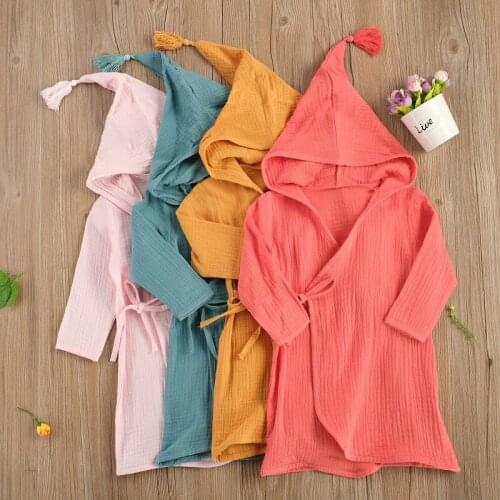 1-5T Toddler Kids Baby Boy Girl Solid Color Long Sleeve Cotton Sleepwear Robes Homewear Children Clothes