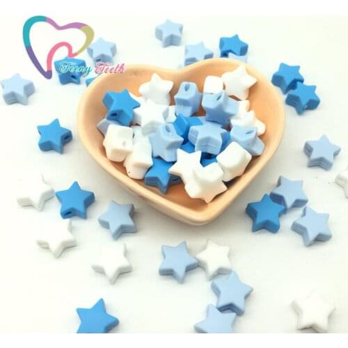 Teeny Teeth 30 PCS Boys Blue Style Star Silicone Teething Loose Beads 14 MM DIY Infant Nacklace Star Beads For Mommy Nurse Gift