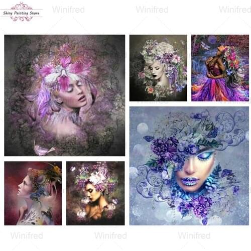 Full Diamond Embroidery Fantasy Beautiful Girl Garland Abstract Diamond Painting Woman Portrait Cross Stitch Kit Home Decoration