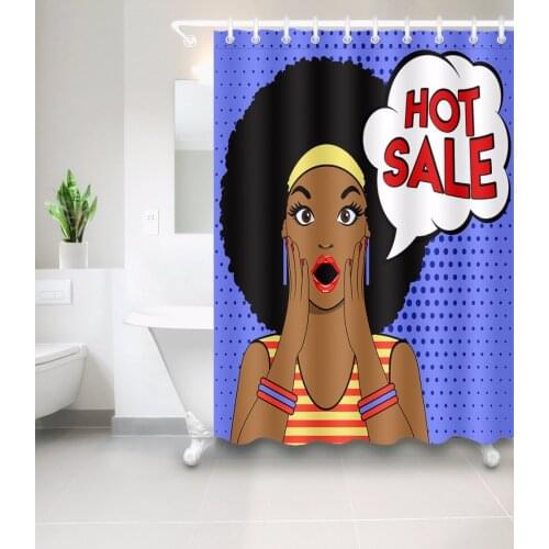 Vintage Hip-hop Afro African Woman Girl Bathroom Shower Curtain Waterproof Polyester Fabric Bathroom Curtain & 12 Hooks