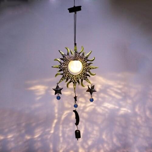 Garden Romantic Hanging Lamp Outdoor Garden Decor Waterproof Wind Chime Solar Power Lamps Wrought Iron Sun Pendant Lights