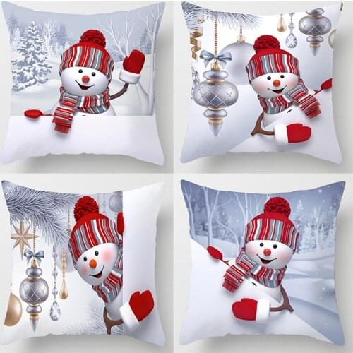 Christmas Snowman Series Peach Soul Pillow Case Christmas Pillowcase Cushion Cover Home Sofa Pillow Cushion Cover 45*45cm