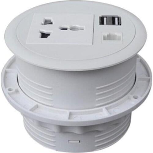 Universal desktop Grommet Socket Round Charger Embedded outlet: 1 outlet, 2 USB Charger and 1 RJ45 For Office Hotel Furniture