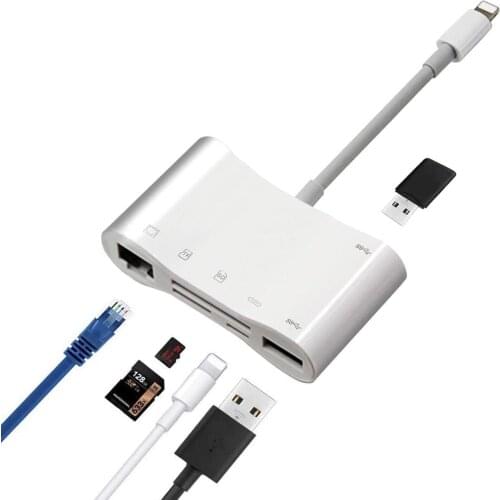 USB3.0 OTG USB to Lightning HUB Adapter for SD TF Card Reader for iphone 7 8 11 X MAX expansion RJ45 ethernet Converter for iPad