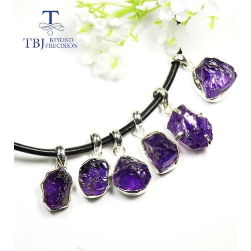 TBJ,2020 NEW amethyst rough pendant natural gemstone fine jewelry 925 sterling silver necklace for girls birthstone gift