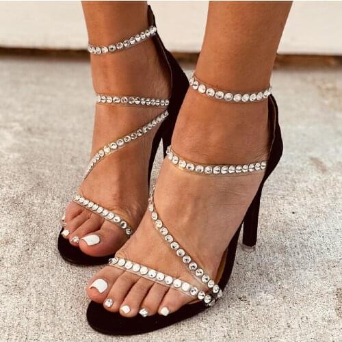 Women Casual Sandals Heels 2021 Plus Size Shoes Summer Crystal Zip Pumps Ladies Fashion Footwear Dress 43 Female High Heels