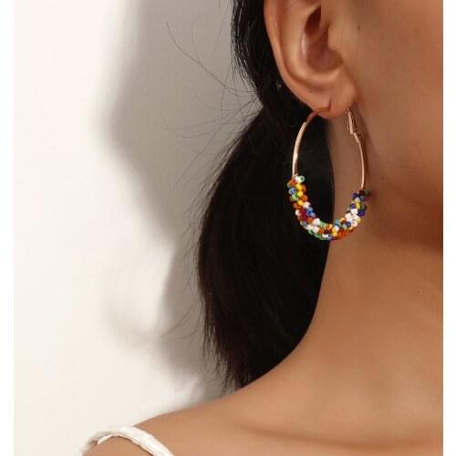 Bead Hoop Earrings For Women Bohemian Gold Color Big Circle Seed Bead Womens Hoop Earrings Fashion Female Jewelry Gift Party