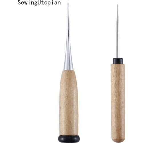 2PCS Leather Craft Awl Tool Hole Maker Wooden Handle Sewing Stitching Punching Sewing Supplies Stainless Steel Punch Tools