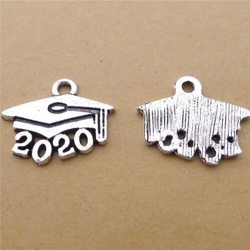 200Pcs/lot Antique Silver 2020 Doctorial Hat Charms 18x14MM Gu Qi Graduate Charms for Jewelry Making