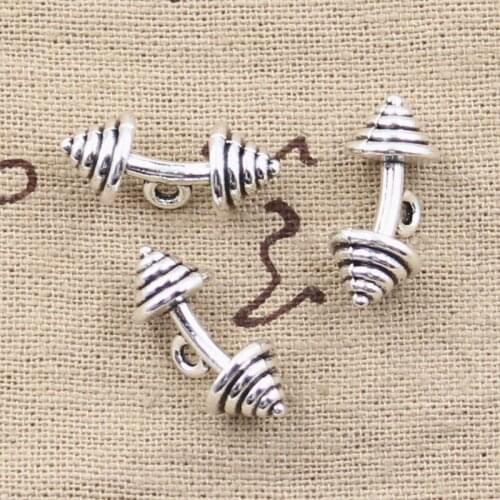 8pcs Charms Fitness Equipment Dumbbell 8x8x23mm Antique Silver Color Pendants Making DIY Handmade Tibetan Finding Jewelry