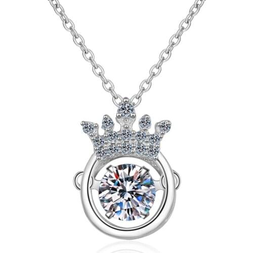 925 Sterling Silver Moissanite Diamond Queen Crown Neckalce Silver 5 mm Dancing Necklace Women Wedding Engagement Jumping Jewery